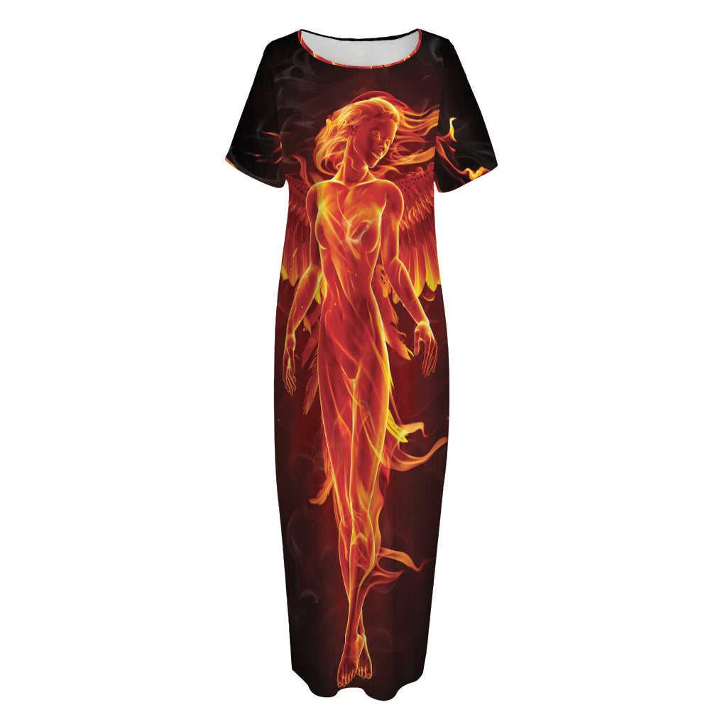 Phoenix Angel Print Short Sleeve Long Nightdress