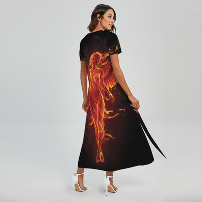 Phoenix Angel Print Short Sleeve Maxi Dress