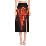 Phoenix Angel Print Side Slit Midi Skirt