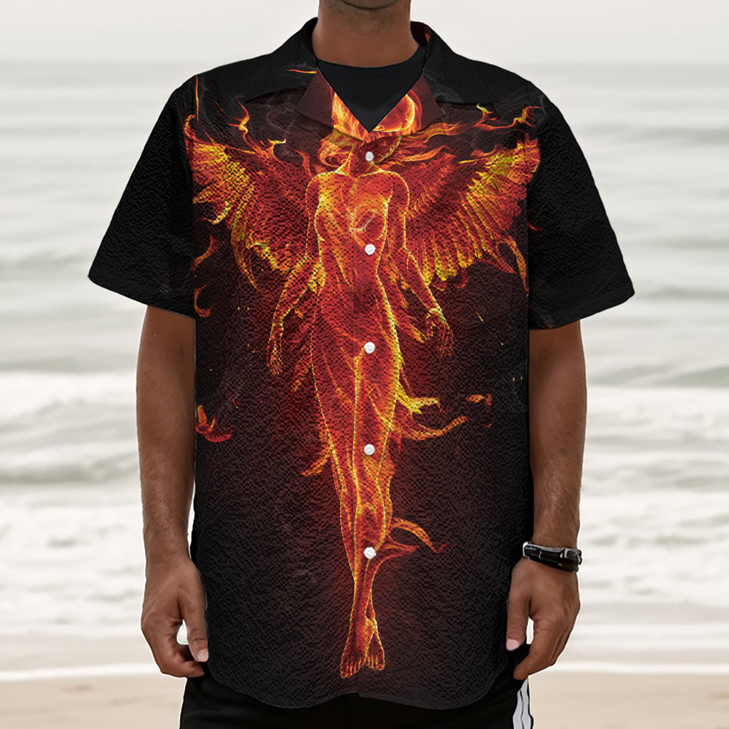 Phoenix Angel Print Textured Short Sleeve Shirt