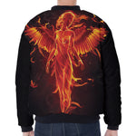 Phoenix Angel Print Zip Sleeve Bomber Jacket