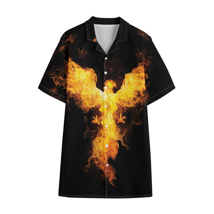 Phoenix Firebird Print Cotton Hawaiian Shirt
