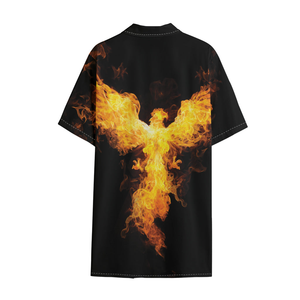 Phoenix Firebird Print Cotton Hawaiian Shirt
