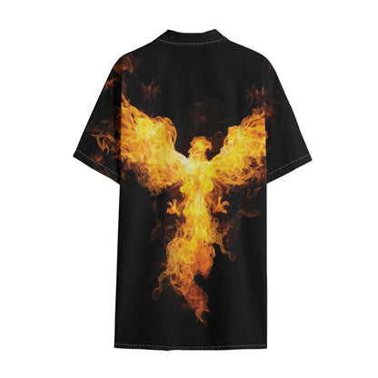 Phoenix Firebird Print Cotton Hawaiian Shirt