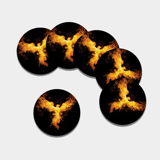Phoenix Firebird Print Leather Coaster Set