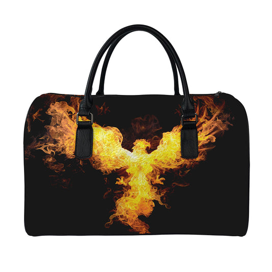 Phoenix Firebird Print Leather Duffle Bag