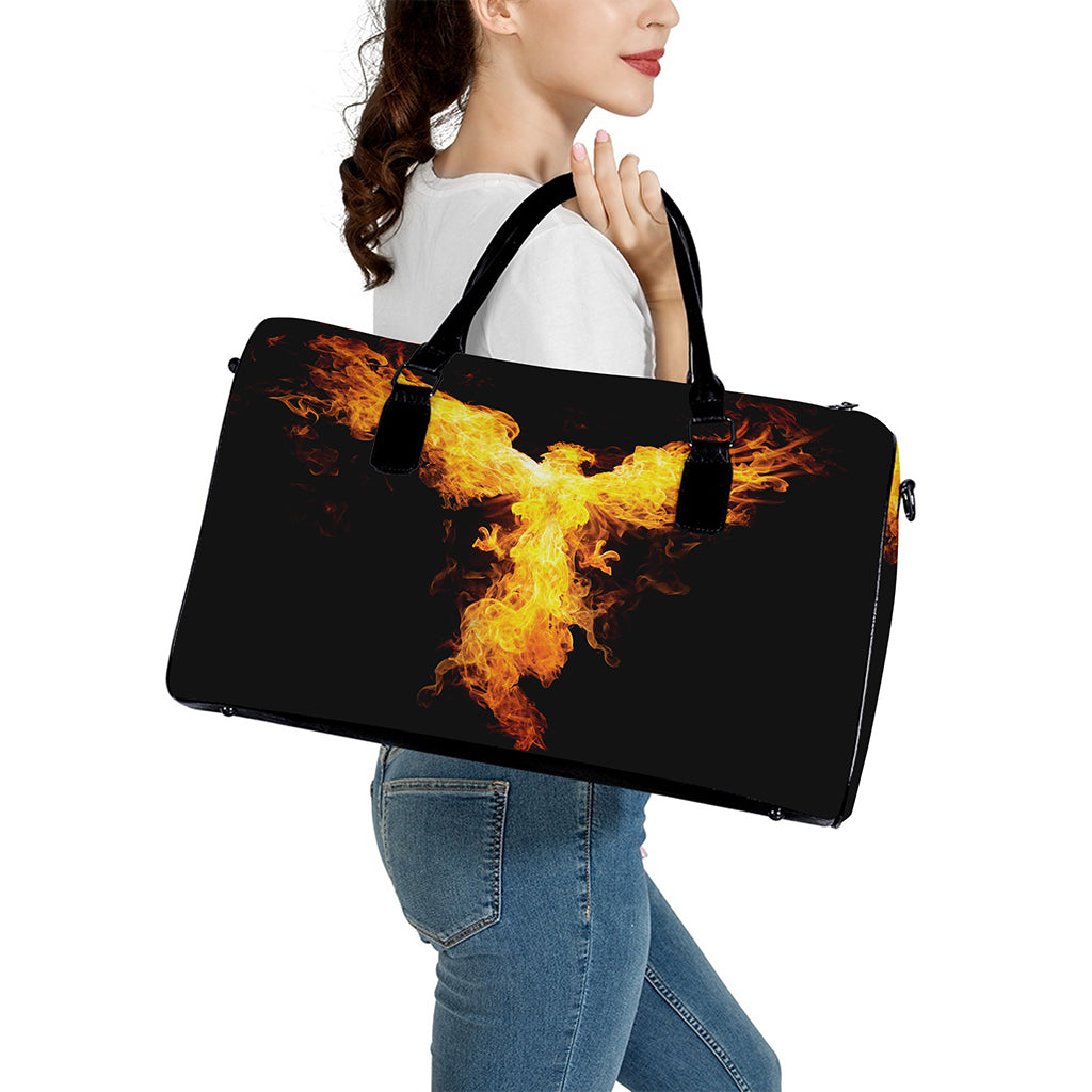 Phoenix Firebird Print Leather Duffle Bag