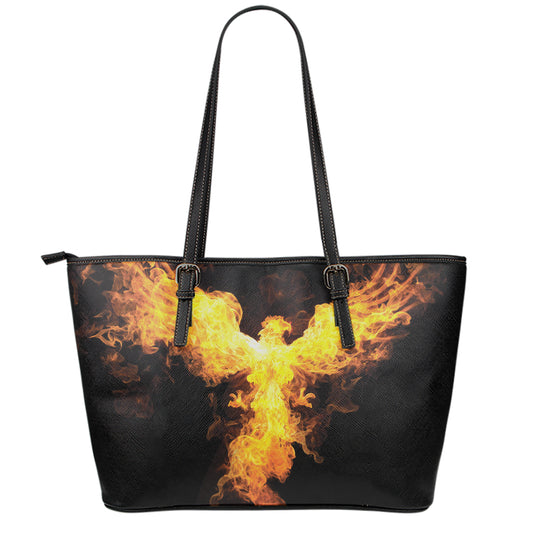 Phoenix Firebird Print Leather Tote Bag