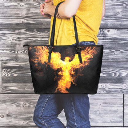 Phoenix Firebird Print Leather Tote Bag