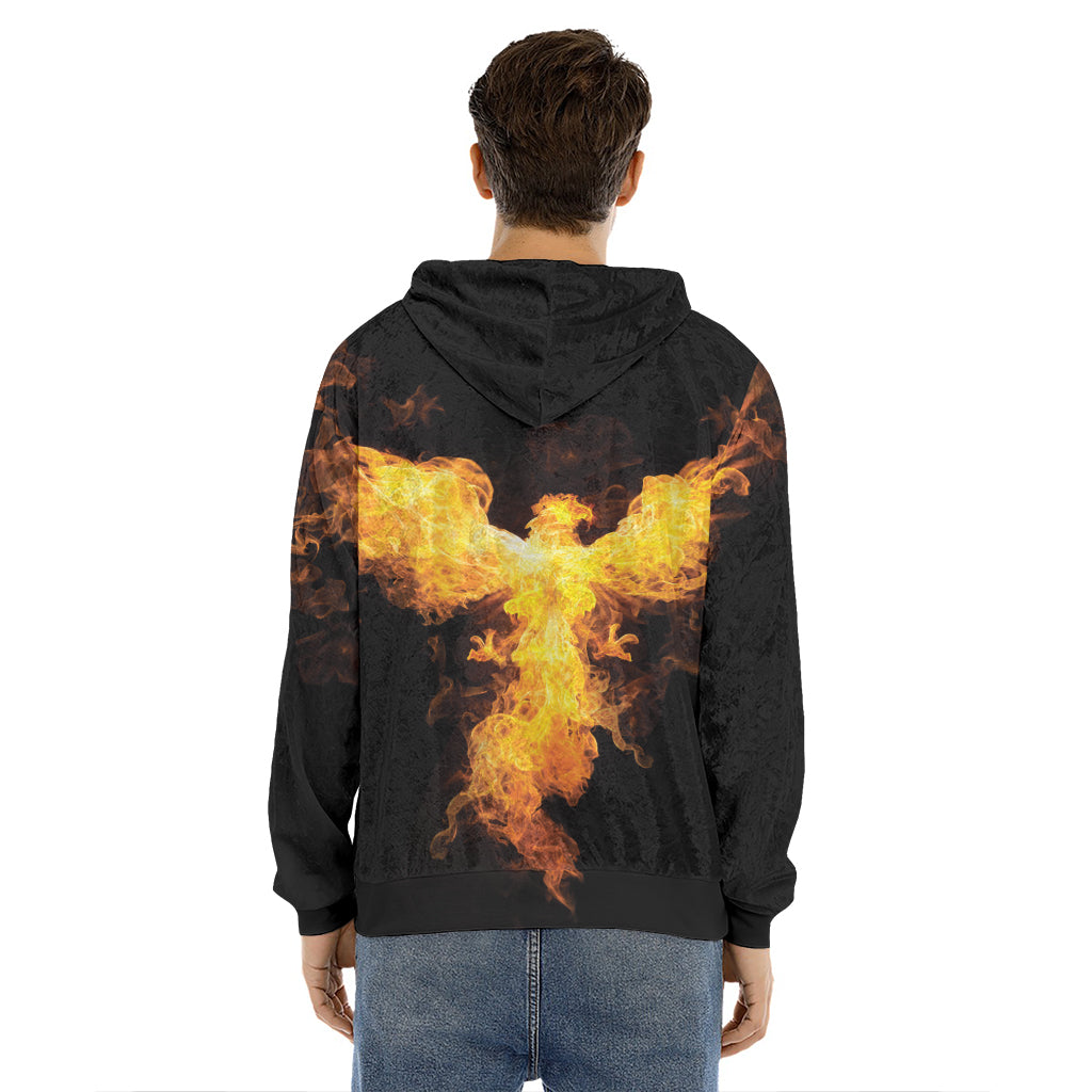 Phoenix Firebird Print Men's Velvet Pullover Hoodie