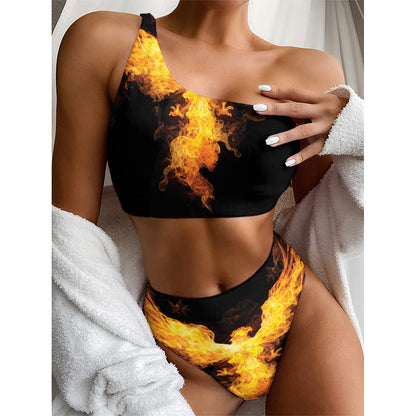 Phoenix Firebird Print One Shoulder Bikini Top