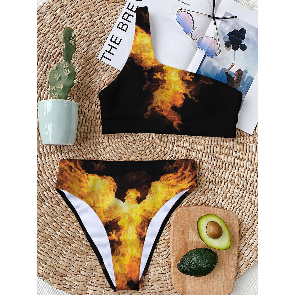 Phoenix Firebird Print One Shoulder Bikini Top
