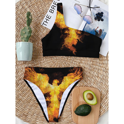 Phoenix Firebird Print One Shoulder Bikini Top