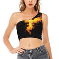 Phoenix Firebird Print One Shoulder Crop Top