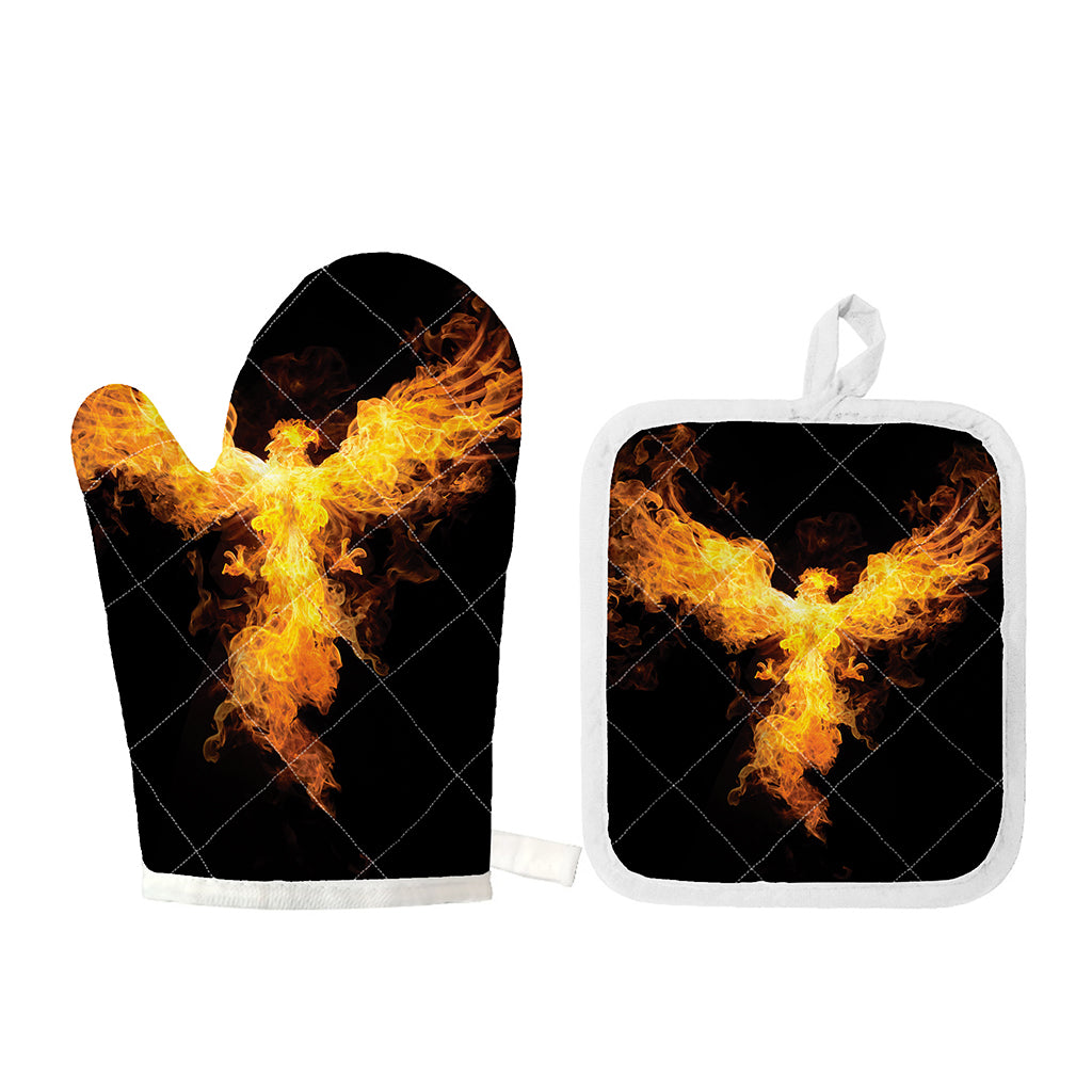 Phoenix Firebird Print Oven Mitt And Pot Holder Set