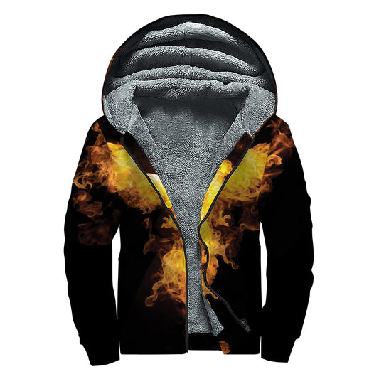 Phoenix Firebird Print Sherpa Lined Zip Up Hoodie