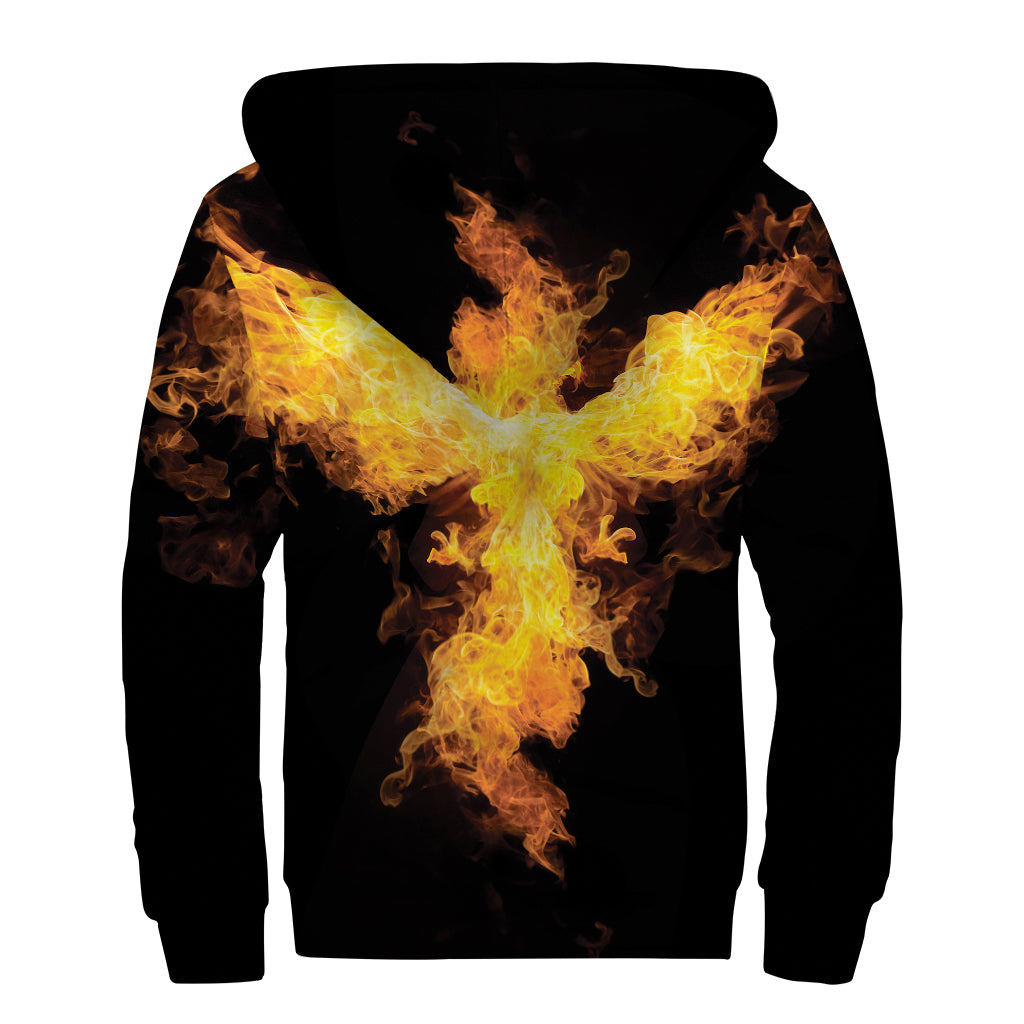 Phoenix Firebird Print Sherpa Lined Zip Up Hoodie