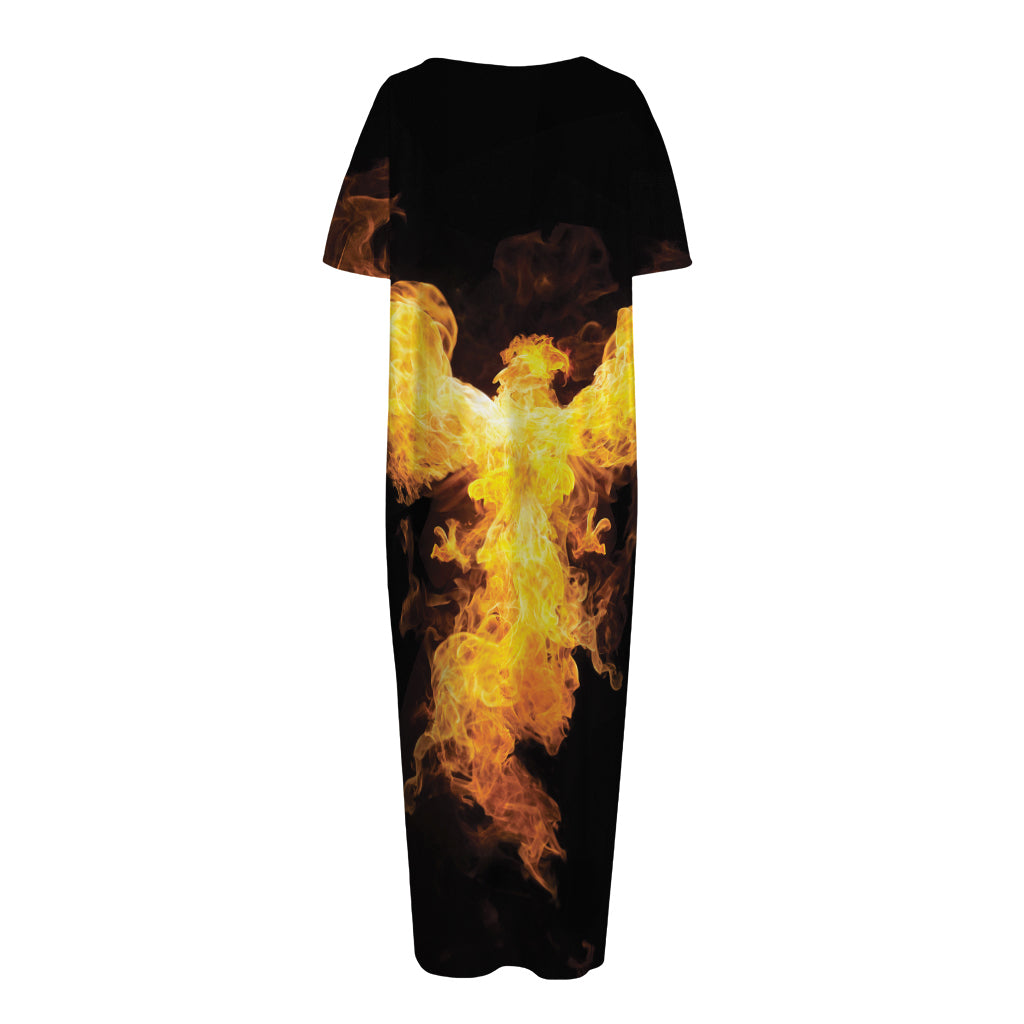 Phoenix Firebird Print Short Sleeve Long Nightdress