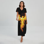 Phoenix Firebird Print Short Sleeve Maxi Dress