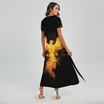 Phoenix Firebird Print Short Sleeve Maxi Dress