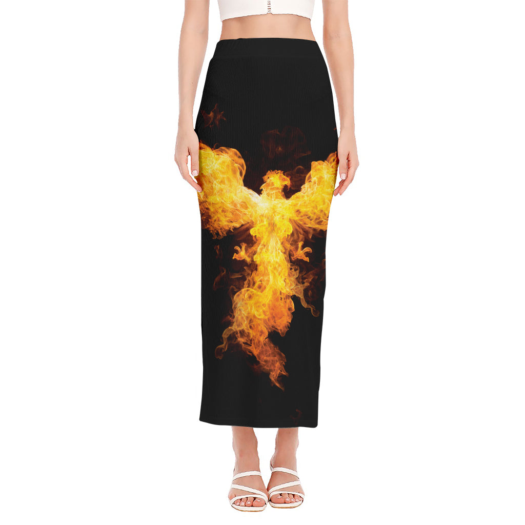 Phoenix Firebird Print Side Slit Maxi Skirt