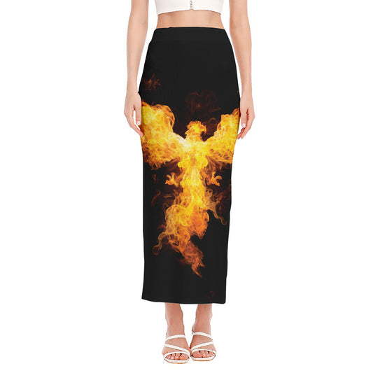 Phoenix Firebird Print Side Slit Maxi Skirt