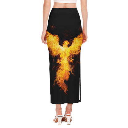 Phoenix Firebird Print Side Slit Maxi Skirt