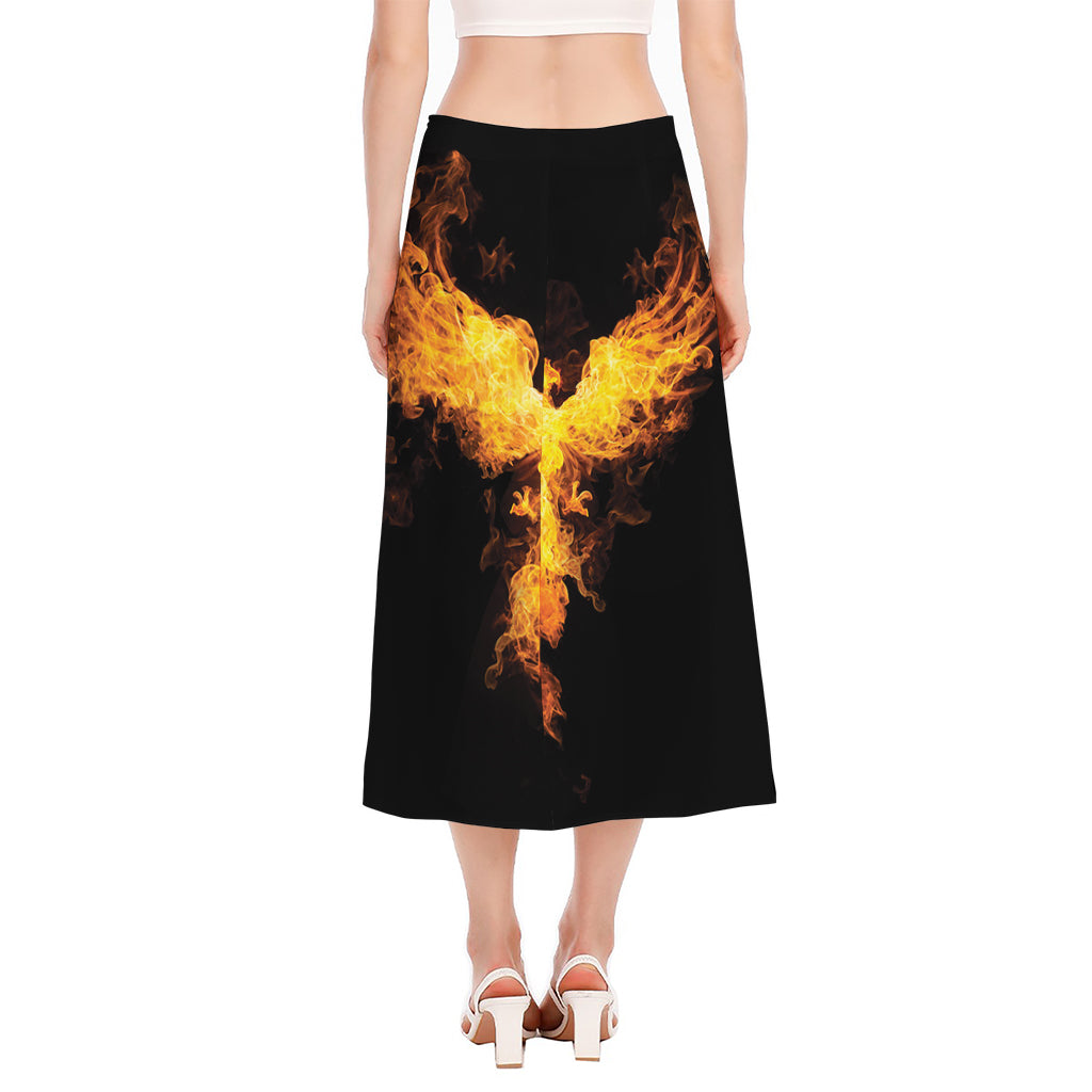 Phoenix Firebird Print Side Slit Midi Skirt