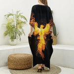 Phoenix Firebird Print Silk V-Neck Kaftan Dress