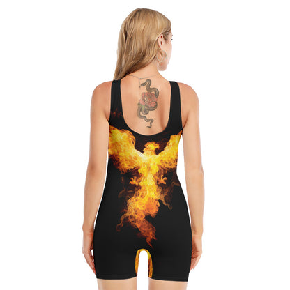 Phoenix Firebird Print Sleeveless One Piece Swimsuit