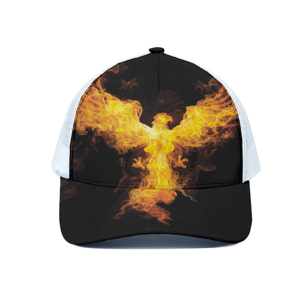 Phoenix Firebird Print White Mesh Trucker Cap