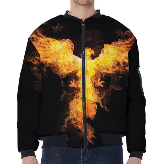 Phoenix Firebird Print Zip Sleeve Bomber Jacket