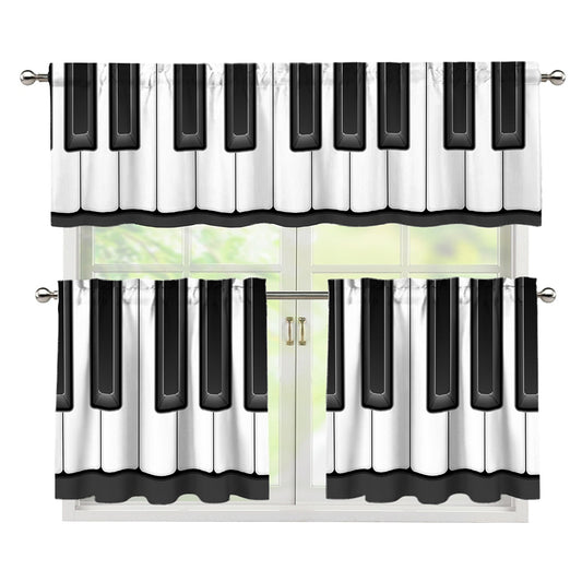Piano Keyboard Print 3 Piece Kitchen Curtains