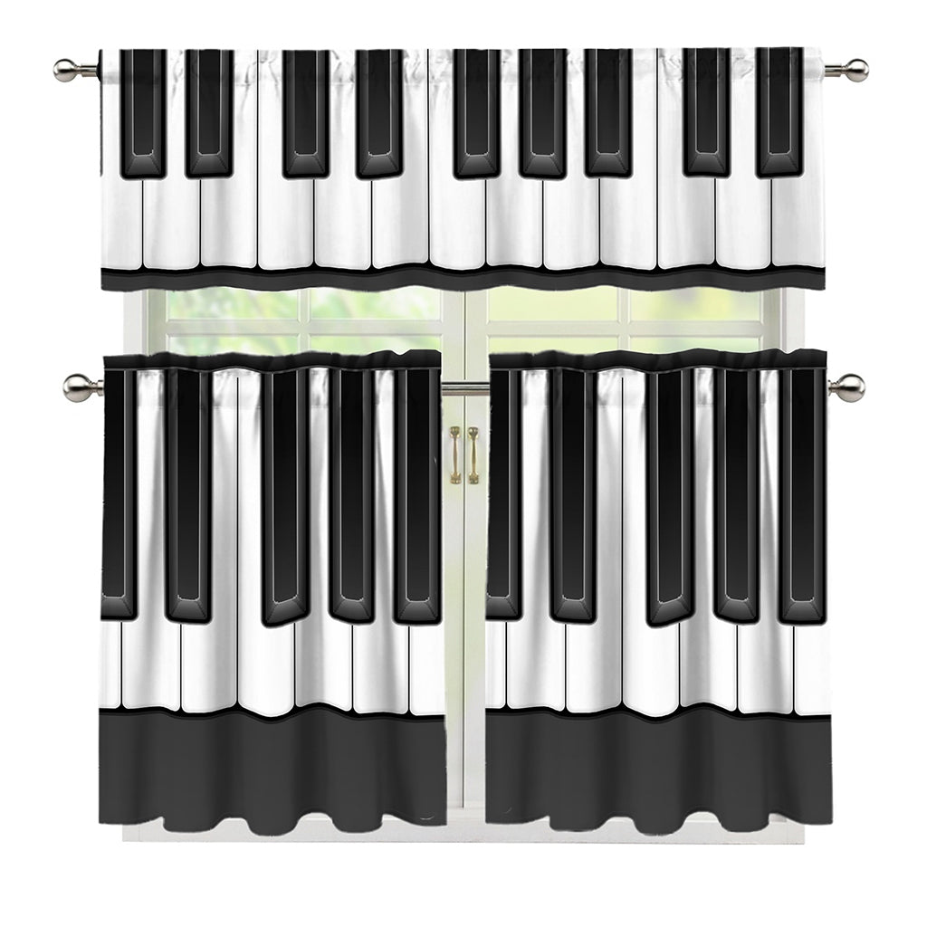 Piano Keyboard Print 3 Piece Kitchen Curtains