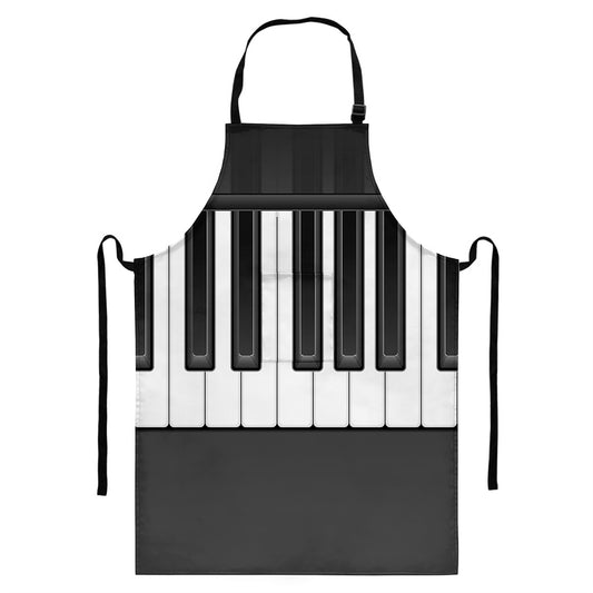 Piano Keyboard Print Bib Apron With Pocket