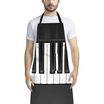 Piano Keyboard Print Bib Apron With Pocket