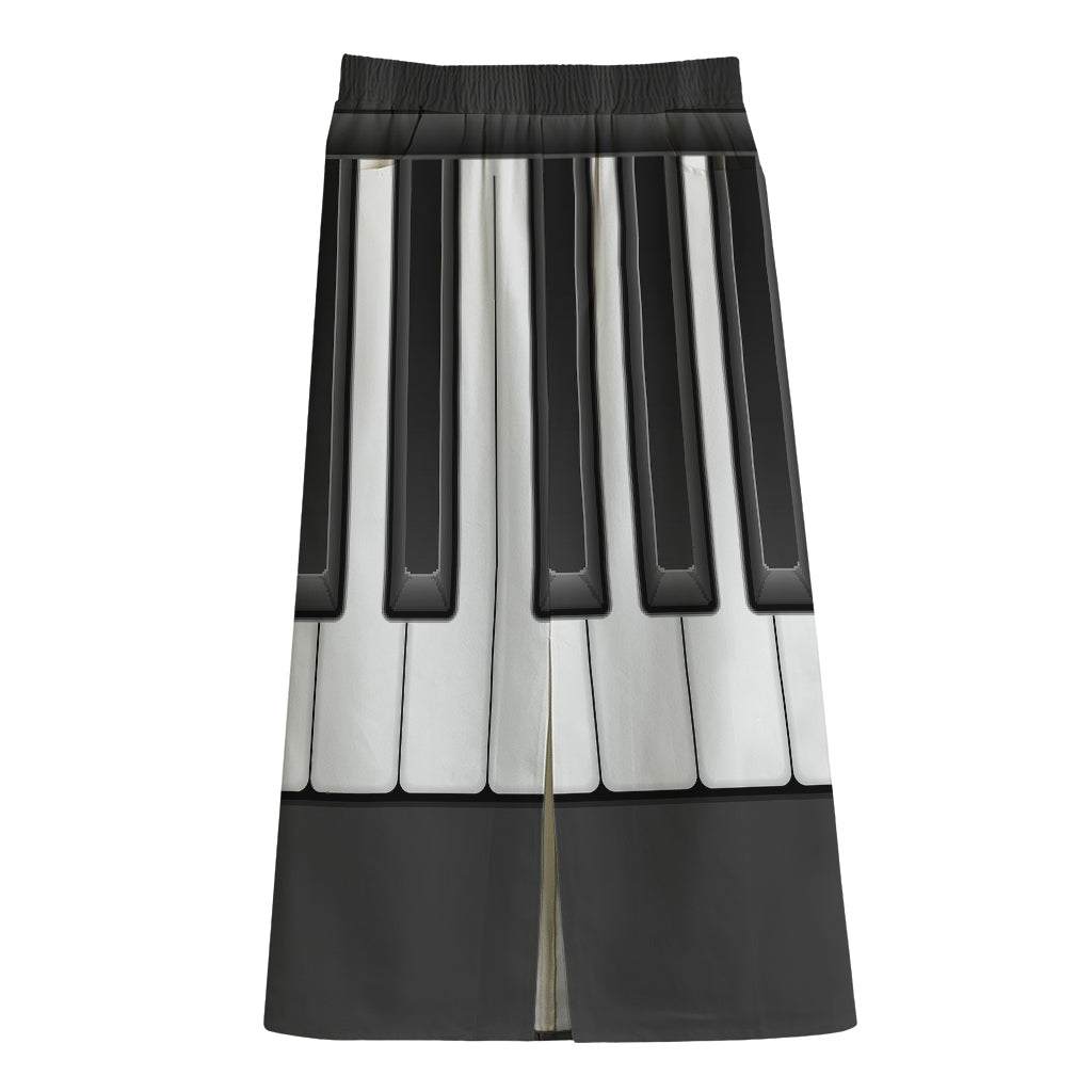 Piano Keyboard Print Cotton Front Slit Maxi Skirt