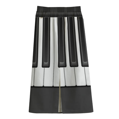 Piano Keyboard Print Cotton Front Slit Maxi Skirt