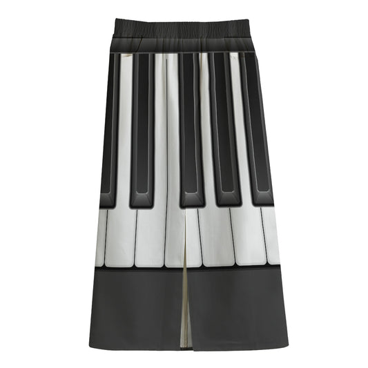 Piano Keyboard Print Cotton Front Slit Maxi Skirt