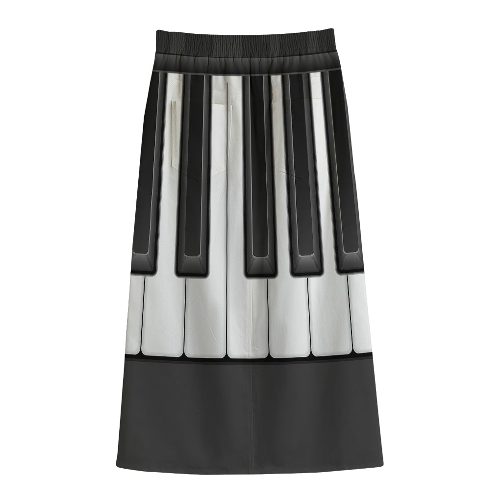 Piano Keyboard Print Cotton Front Slit Maxi Skirt