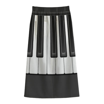 Piano Keyboard Print Cotton Front Slit Maxi Skirt