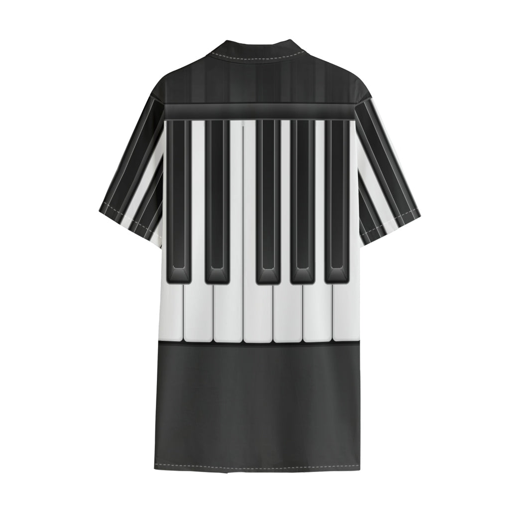 Piano Keyboard Print Cotton Hawaiian Shirt