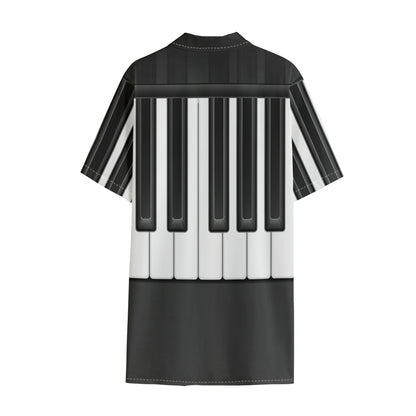 Piano Keyboard Print Cotton Hawaiian Shirt