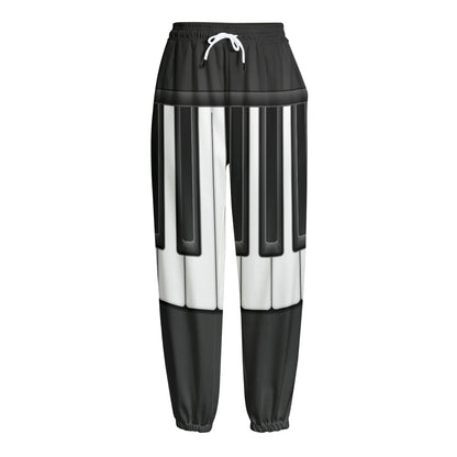 Piano Keyboard Print Fleece Lined Knit Pants