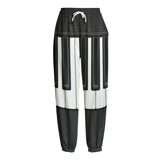 Piano Keyboard Print Fleece Lined Knit Pants