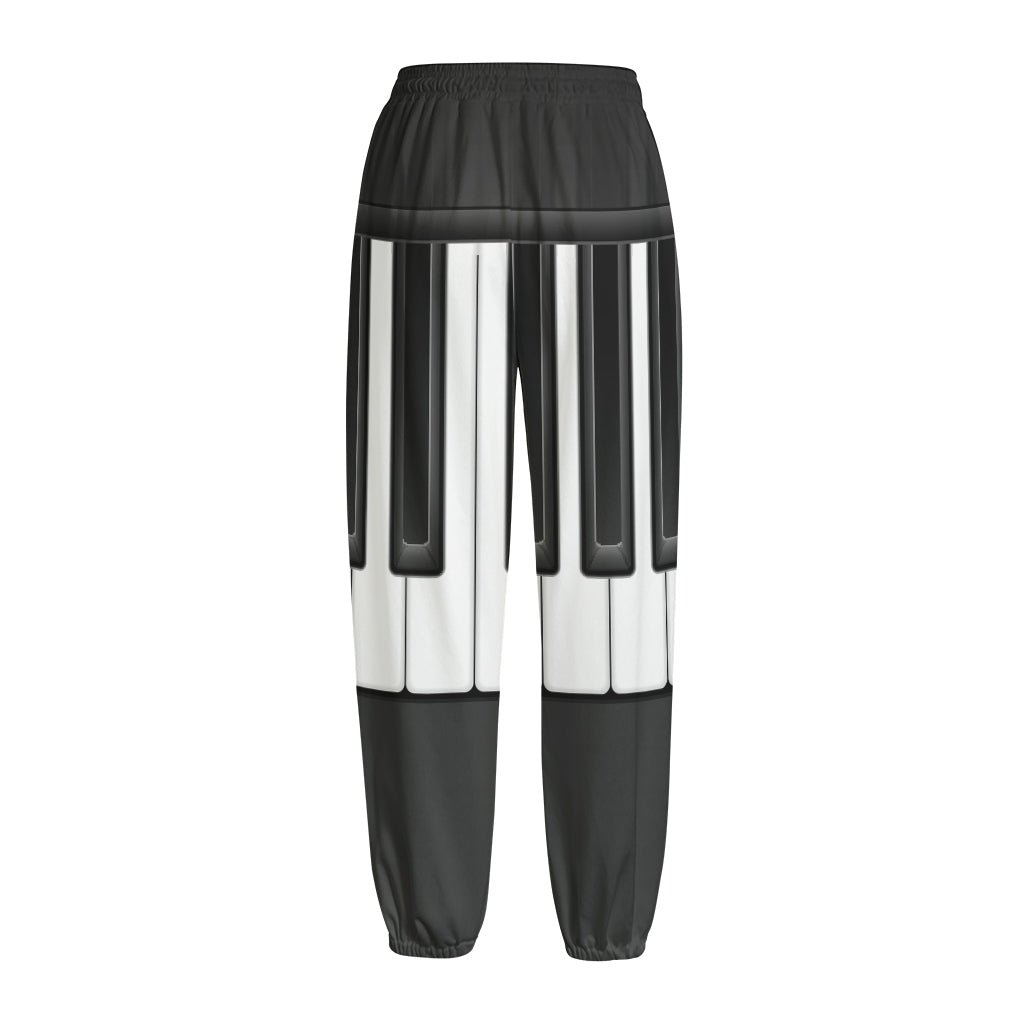 Piano Keyboard Print Fleece Lined Knit Pants