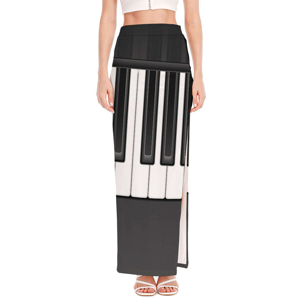 Piano Keyboard Print High Slit Maxi Skirt
