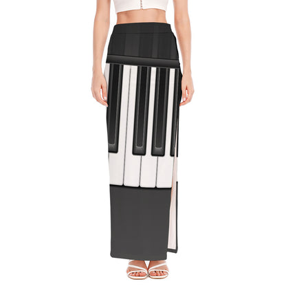 Piano Keyboard Print High Slit Maxi Skirt