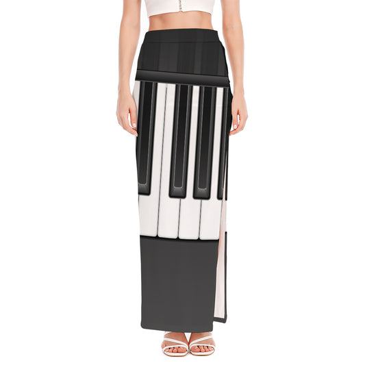 Piano Keyboard Print High Slit Maxi Skirt