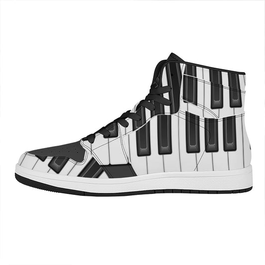 Piano Keyboard Print High Top Leather Sneakers